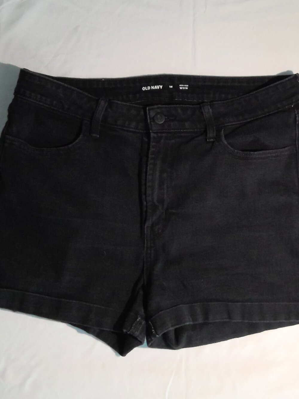 High waisted black rolled cuff jean shorts